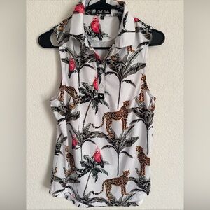 Bad Birdie Women's Tropical Print Sleeveless Top - White, Pink, Brown